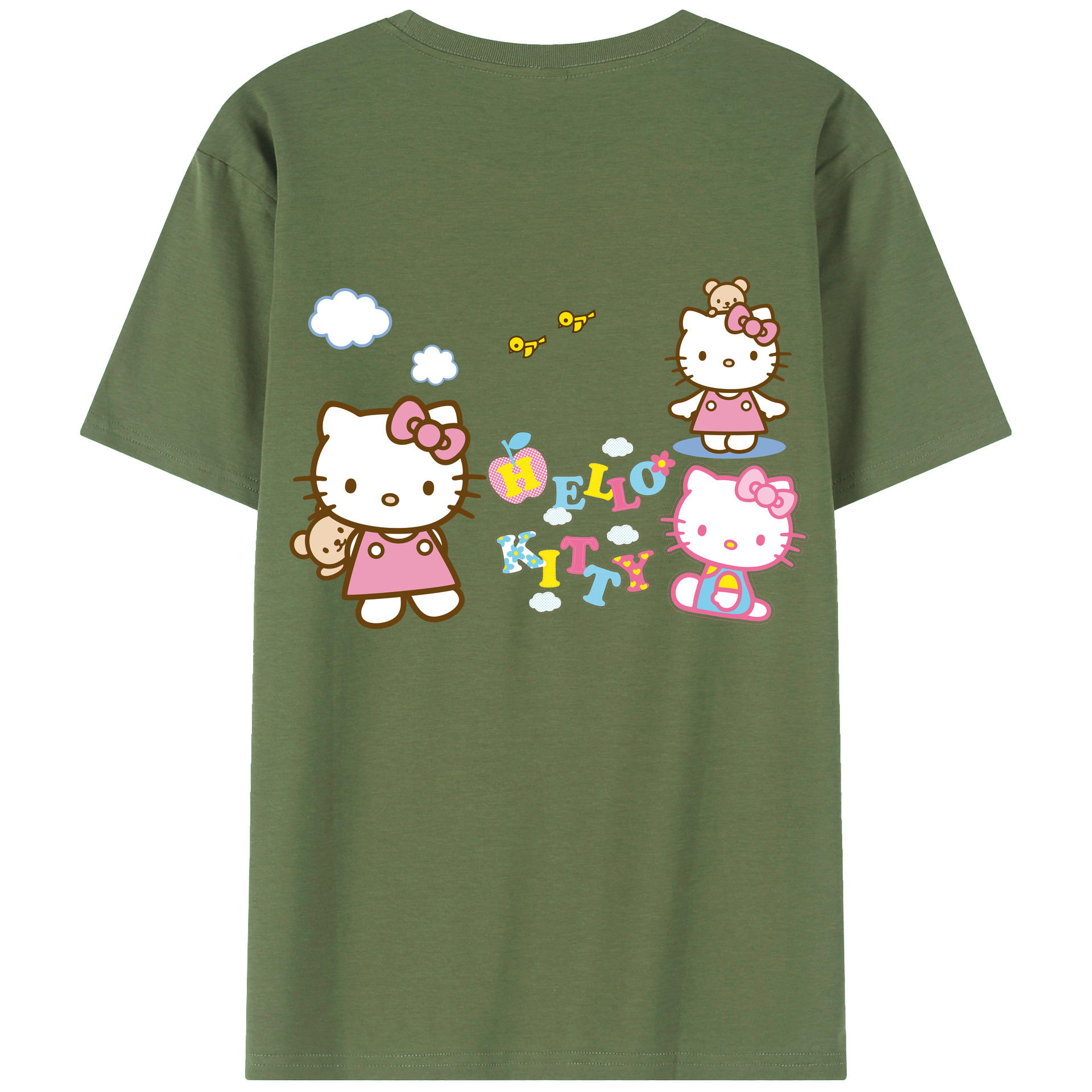 （画像用） Hello Kitty ハローキティ 綿100％ メンズ半袖Tシャツ（バックプリント） 通気性